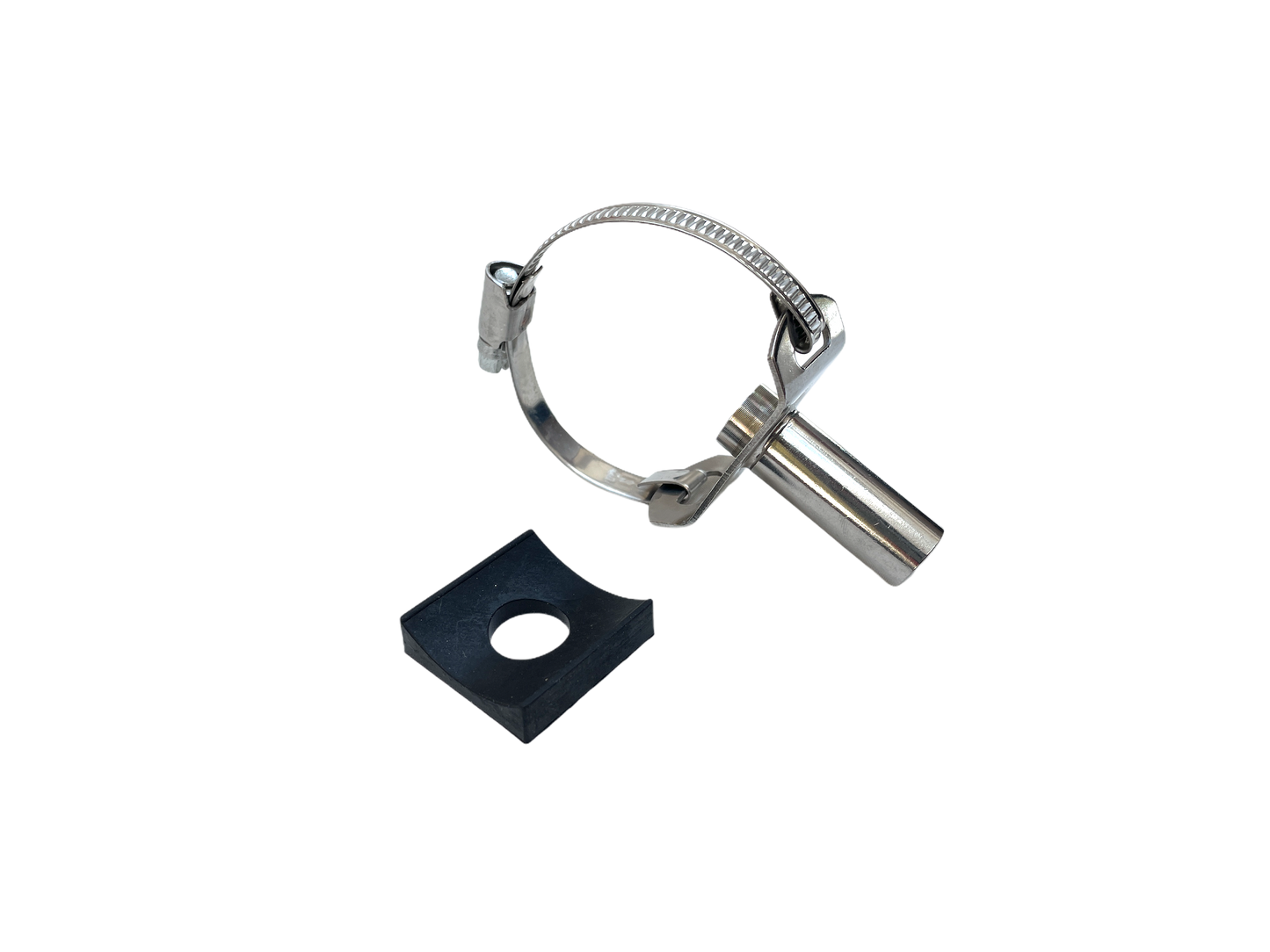 Edelstahl Milchanschluss, Schauchschelle und Dichtung ø 14/16 mm, gerade, für ø 38 bis 52 mm Milchleitung