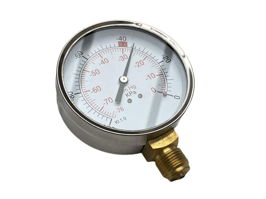 Vakuumuhr 1/2“ Anschluss, ø 100 mm, trocken, Edelstahlgehäuse, einstellbar