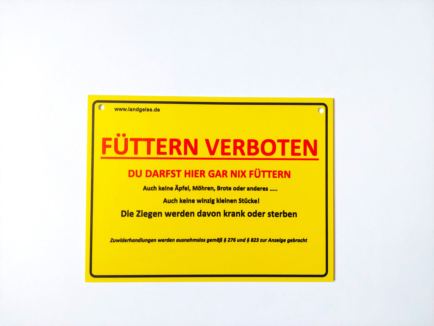 Hinweisschild "FÜTTERN VERBOTEN"