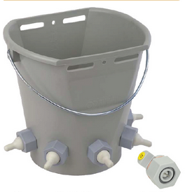 Ziegenkitz-Tränkeeimer, grau, Kunststoff, 9 L Volumen, mit 5 Saugstellen